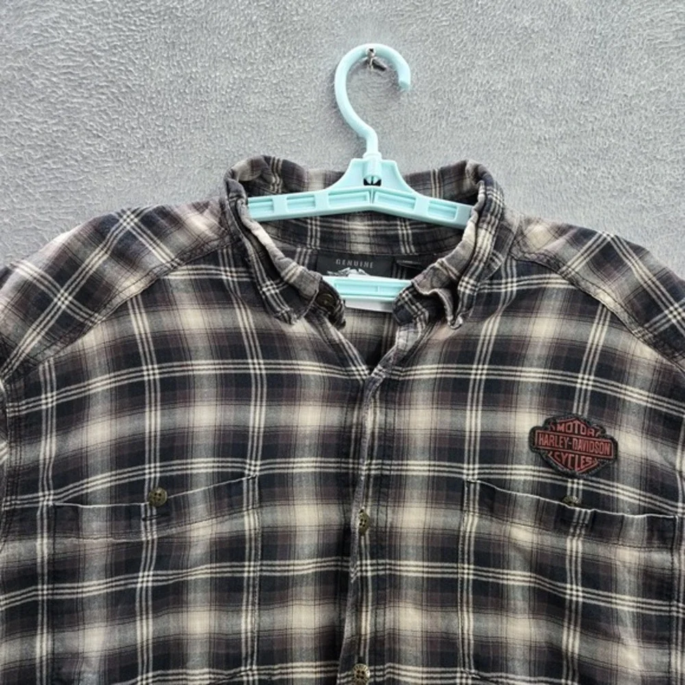 Harley-Davidson Men Button Up Shirt XL Black Plaid Flannel Wings Logo Western‎